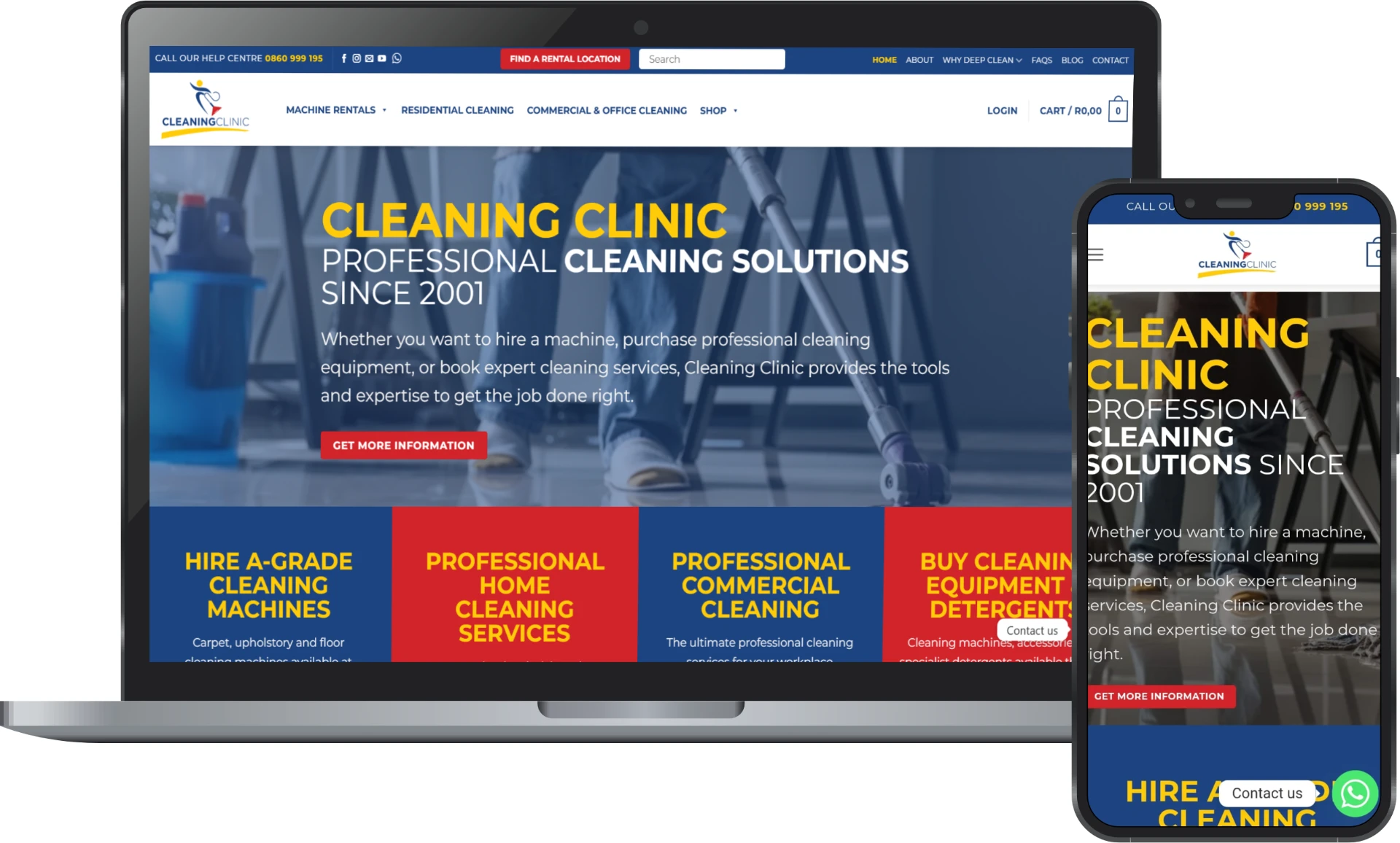 Cleaning Clinic desktop and mobile views
